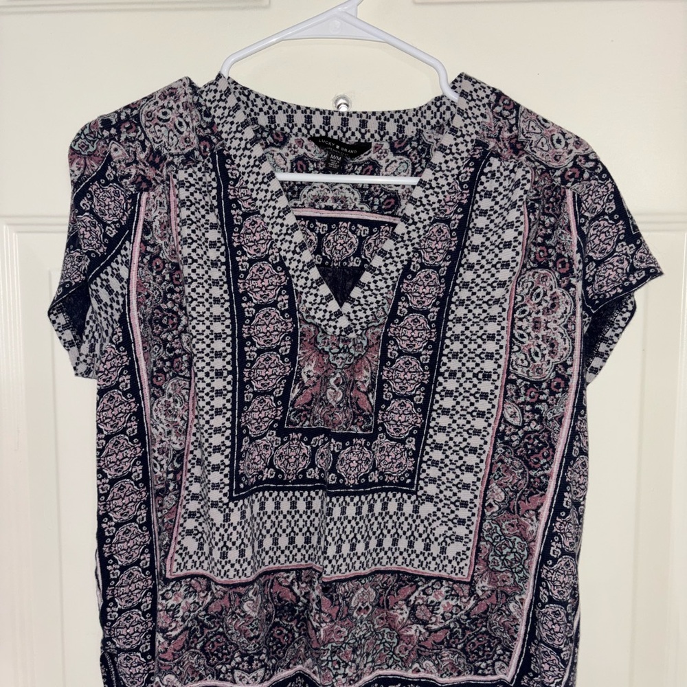 Lucky Brand Black and Pink Patterned Blouse